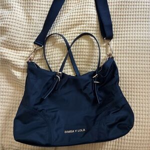 Bimba y Lola Navy Shoulder Bag with Gold Hardware